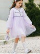 Daily Elegant Small Fragrance Style Front Button Design Sweet Lolita Kid Purple Long Sleeve Dress