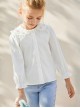 All Match daily Pearl Embellished Lace Lapel Ruffle Cuff Sweet Lolita Kid White Long Sleeve Shirt