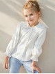 All Match daily Pearl Embellished Lace Lapel Ruffle Cuff Sweet Lolita Kid White Long Sleeve Shirt