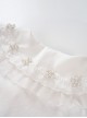 All Match daily Pearl Embellished Lace Lapel Ruffle Cuff Sweet Lolita Kid White Long Sleeve Shirt