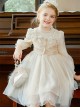 Fresh Princess Small Fragrance Style Bowknot Pearl Decoration Star Gauze Design Embroidery sweet Lolita Kid Champagne Gold Long Sleeve Dress