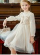 Fresh Princess Small Fragrance Style Bowknot Pearl Decoration Star Gauze Design Embroidery sweet Lolita Kid Champagne Gold Long Sleeve Dress