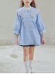 Elegant Lapel Temperament Shawl Lace Decoration Double Breasted Design Sweet Lolita Kid Blue Windbreaker Coat