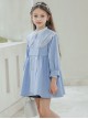 Elegant Lapel Temperament Shawl Lace Decoration Double Breasted Design Sweet Lolita Kid Blue Windbreaker Coat