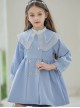 Elegant Lapel Temperament Shawl Lace Decoration Double Breasted Design Sweet Lolita Kid Blue Windbreaker Coat