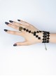 Retro Palace Style Alt Outfit Black Grid Lace Metal Ring Peace Knot Design Punk Lolita Ring Bracelet