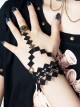 Retro Palace Style Alt Outfit Black Grid Lace Metal Ring Peace Knot Design Punk Lolita Ring Bracelet