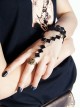 Retro Palace Style Alt Outfit Black Grid Lace Metal Ring Peace Knot Design Punk Lolita Ring Bracelet