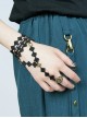 Retro Palace Style Alt Outfit Black Grid Lace Metal Ring Peace Knot Design Punk Lolita Ring Bracelet