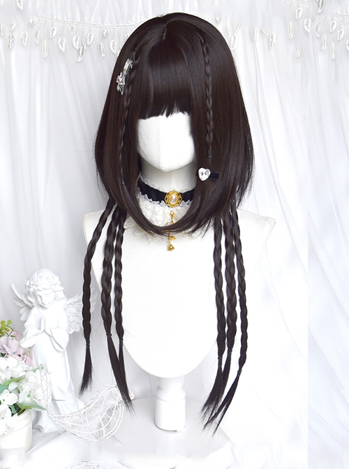 Ink Jellyfish Series Black Brown Daily Straight Hair Jellyfish Head Sweet Lolita Detachable Stitching Short Wig Hair Curtain