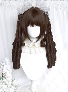 Fairy Tale Town Series Dark Brown Retro Roman Curl Hukou Clip Double Ponytail Sweet Lolita Wig