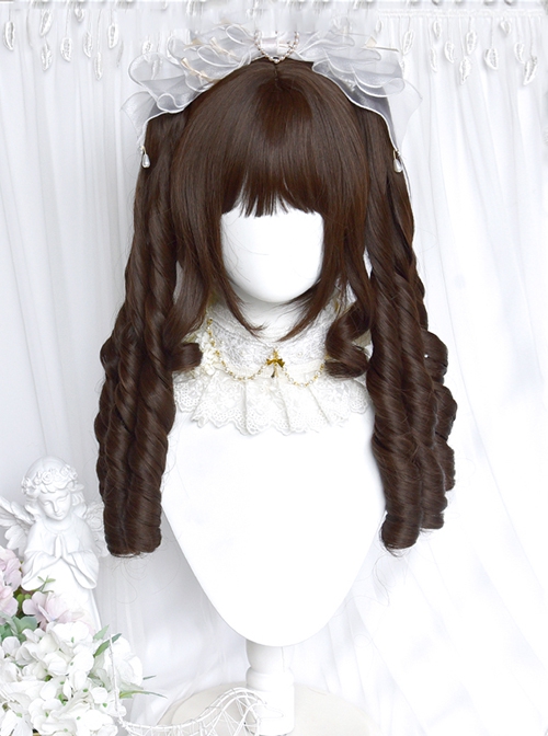 Fairy Tale Town Series Dark Brown Retro Roman Curl Hukou Clip Double Ponytail Sweet Lolita Wig