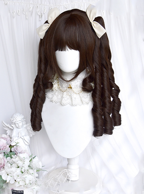 Fairy Tale Town Series Dark Brown Retro Roman Curl Hukou Clip Double Ponytail Sweet Lolita Wig