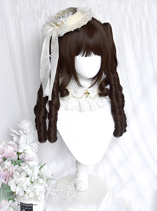 Fairy Tale Town Series Dark Brown Retro Roman Curl Hukou Clip Double Ponytail Sweet Lolita Wig