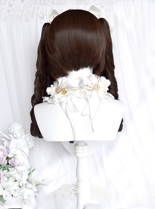 Fairy Tale Town Series Dark Brown Retro Roman Curl Hukou Clip Double Ponytail Sweet Lolita Wig