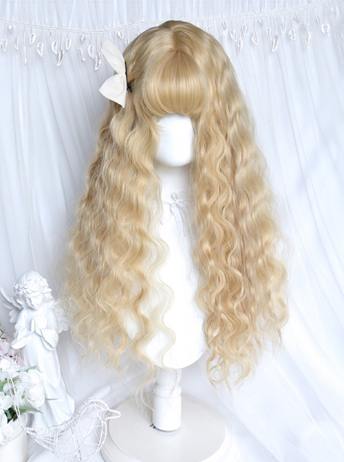 Black Gold Girl Series Angel Gold Cute Fluffy Bangs Wool Curls Sweet Lolita Long Wig