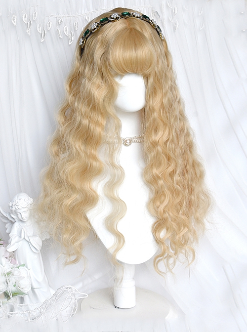 Black Gold Girl Series Angel Gold Cute Fluffy Bangs Wool Curls Sweet Lolita Long Wig