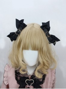 Sweet Cool Daily Alt Outfit Metal Heart Design Bowknot Chain Punk Lolita Pair Clip Hairpins