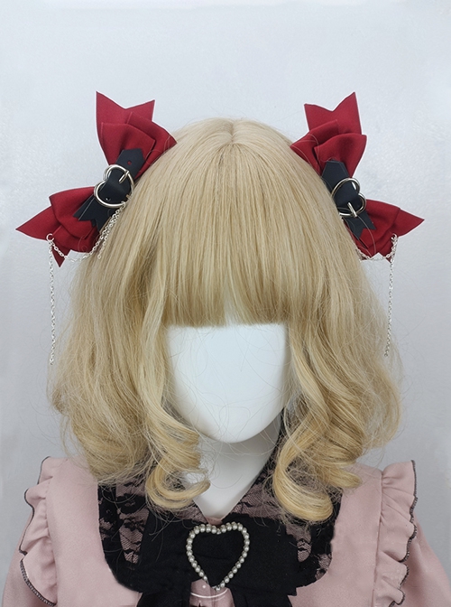 Sweet Cool Daily Alt Outfit Metal Heart Design Bowknot Chain Punk Lolita Pair Clip Hairpins