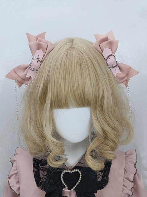 Sweet Cool Daily Alt Outfit Metal Heart Design Bowknot Chain Punk Lolita Pair Clip Hairpins