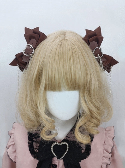 Sweet Cool Daily Alt Outfit Metal Heart Design Bowknot Chain Punk Lolita Pair Clip Hairpins