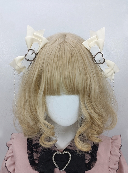 Sweet Cool Daily Alt Outfit Metal Heart Design Bowknot Chain Punk Lolita Pair Clip Hairpins