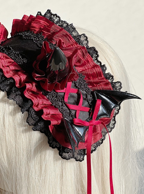 Devil Horn Series Gorgeous Retro Alt Outfit Devil Horn Ribbon Bowknot Lace Decoration Gothic Lolita Headband