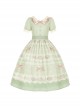 Windsor Love Letters Series Pastoral Style Embroidered Collar Handmade Bowknot Printing Heart Button Classic Lolita Lace Puff Short Sleeve Long Dress