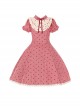 Limited Sweetheart Series Retro Cute Ruffle Bowknot Neckline Plaid Heart Pattern Sweet Lolita Short Sleeve Dress