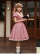 Limited Sweetheart Series Retro Cute Ruffle Bowknot Neckline Plaid Heart Pattern Sweet Lolita Short Sleeve Dress