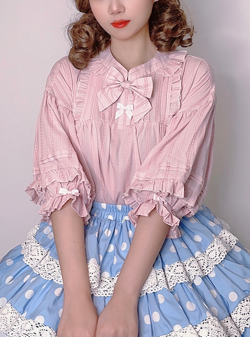 Little Melantha Series Multiple Color Cute Bowknot Lace Beautiful Flounce Embellished Sweet Lolita Middle Length Sleeve Loose Blouse