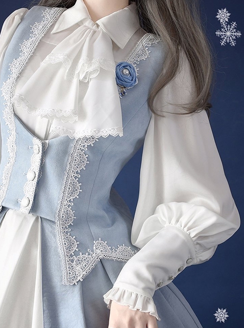 Miss Leisha Series White Ornate Pleated Trim Grace Lamb Shank Sleeve Button Decoration Pointed Neckline Classic Lolita Blouse