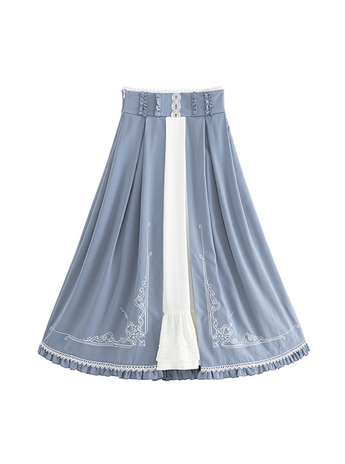 Miss Leisha Series Blue White Fluffy Beautiful Flounce Lace Gorgeous Embroidery Velvet Satin Classic Lolita Long Skirt