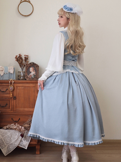 Miss Leisha Series Blue White Fluffy Beautiful Flounce Lace Gorgeous Embroidery Velvet Satin Classic Lolita Long Skirt