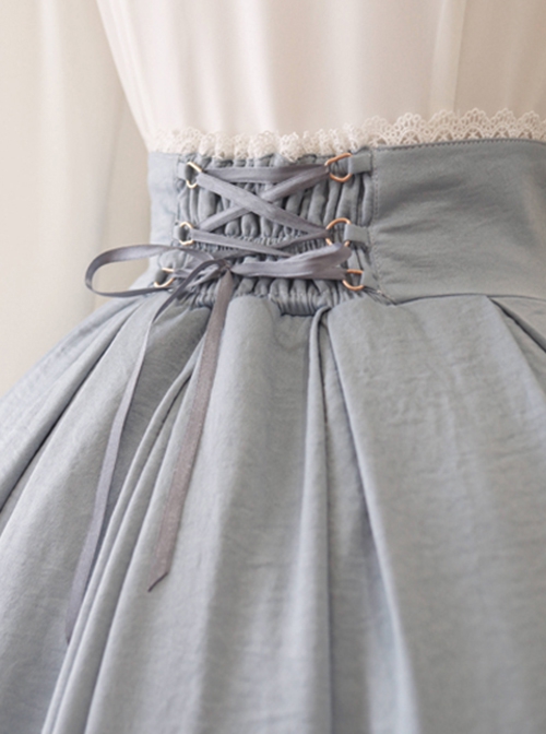 Miss Leisha Series Blue White Fluffy Beautiful Flounce Lace Gorgeous Embroidery Velvet Satin Classic Lolita Long Skirt