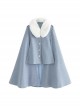 Miss Leisha Series Elegant Retro Haze Blue With White Fur Collar Autumn Winter Warm Classic Lolita Cloak