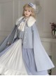 Miss Leisha Series Elegant Retro Haze Blue With White Fur Collar Autumn Winter Warm Classic Lolita Cloak