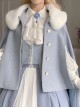 Miss Leisha Series Elegant Retro Haze Blue With White Fur Collar Autumn Winter Warm Classic Lolita Cloak