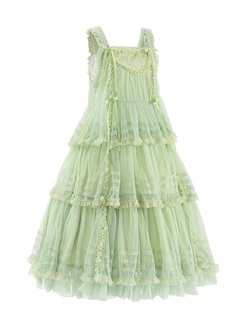 Forest Secret Series Summer Layers Gorgeous Fluffy Gauze Binding Band Bowknot Graceful Classic Lolita Sleeveless Long Dress JSK