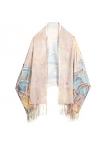 Golden Crow Starry Sky Autumn Water Series Chinese Style Winter Light Pink Landscape Painting Fairy Classic Lolita Scarf Shawl