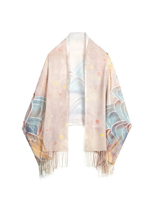 Golden Crow Starry Sky Autumn Water Series Chinese Style Winter Light PINK Landscape Painting Fairy Classic Lolita Scarf Shawl