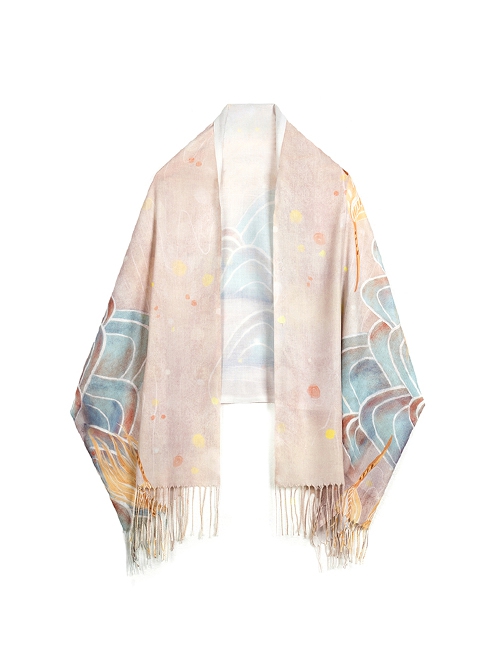 Golden Crow Starry Sky Autumn Water Series Chinese Style Winter Light Pink Landscape Painting Fairy Classic Lolita Scarf Shawl