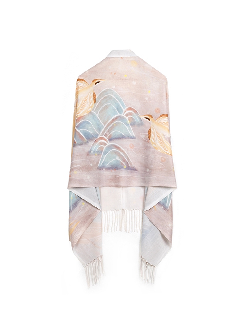 Golden Crow Starry Sky Autumn Water Series Chinese Style Winter Light Pink Landscape Painting Fairy Classic Lolita Scarf Shawl