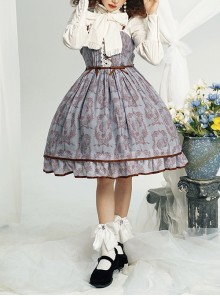 Eileen Series Daily Basics Printed Ribbon Bowknot Belt Beautiful Flounce Classic Lolita Sleeveless Dress