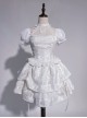 Butterfly Bone Series Pure White Dark Pattern Jacquard Texture Ruffles Embroidered Butterfly Lace Classic Lolita Puff Sleeves Dress OP