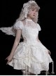 Butterfly Bone Series Pure White Dark Pattern Jacquard Texture Ruffles Embroidered Butterfly Lace Classic Lolita Puff Sleeves Dress OP