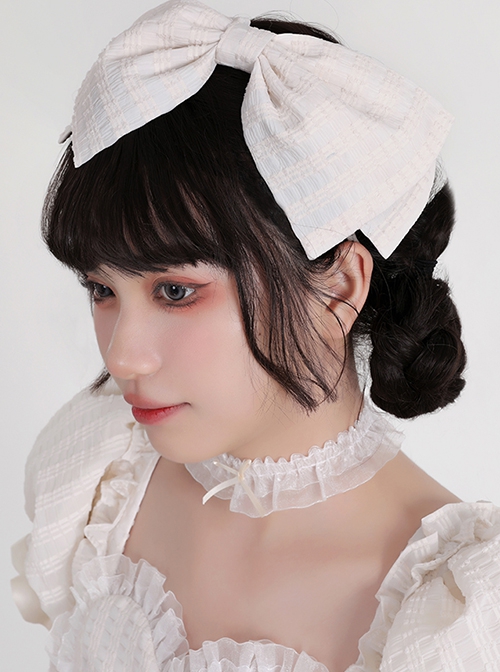 Creamy Waffles Series Apricot Half Transparent Lace Daily Elegant Vintage Ribbon Bowknot Classic Lolita Necklace