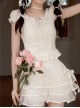 Rabbit Series White Pure Desire Girl Slim Fit  Auricularia Pleated Trim Binding Band Bowknot Sweet Lolita Short Sleeve Shirt