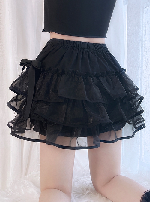 Butterfly Bone Series Solid Color Summer Fluffy Organza Cake Skirt Many Layers Lace Bowknot Petticoat Pumpkin Bloomers