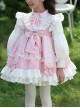 Pink Cute Princess Fluffy Bowknots Puff Sleeves White Ruffles Floral Lace Kids Sweet Lolita Long Sleeves Dress